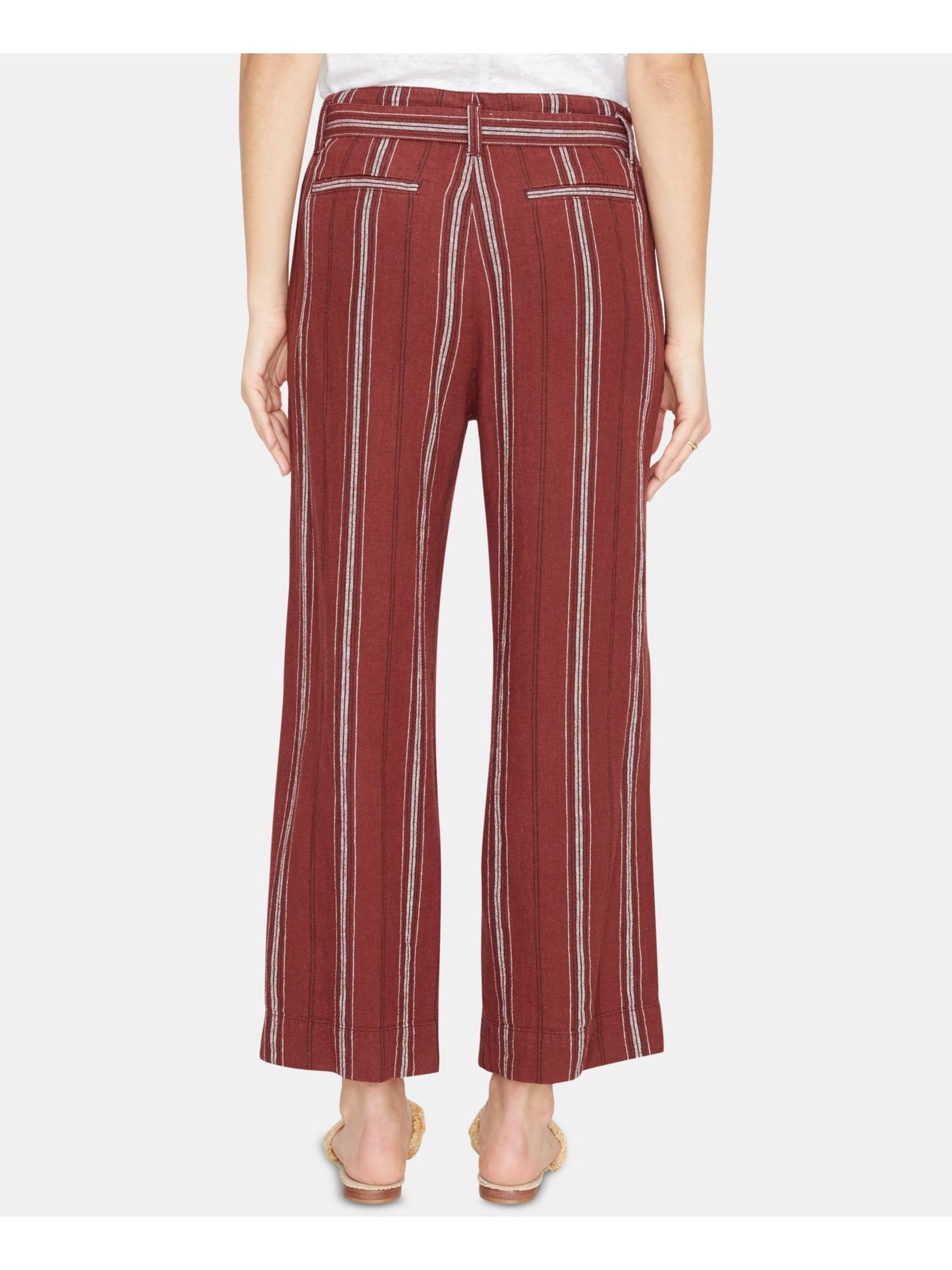 SANCTUARY Womens Maroon Belted Pocketed Striped Wide Leg Pants Size: 26 Waist