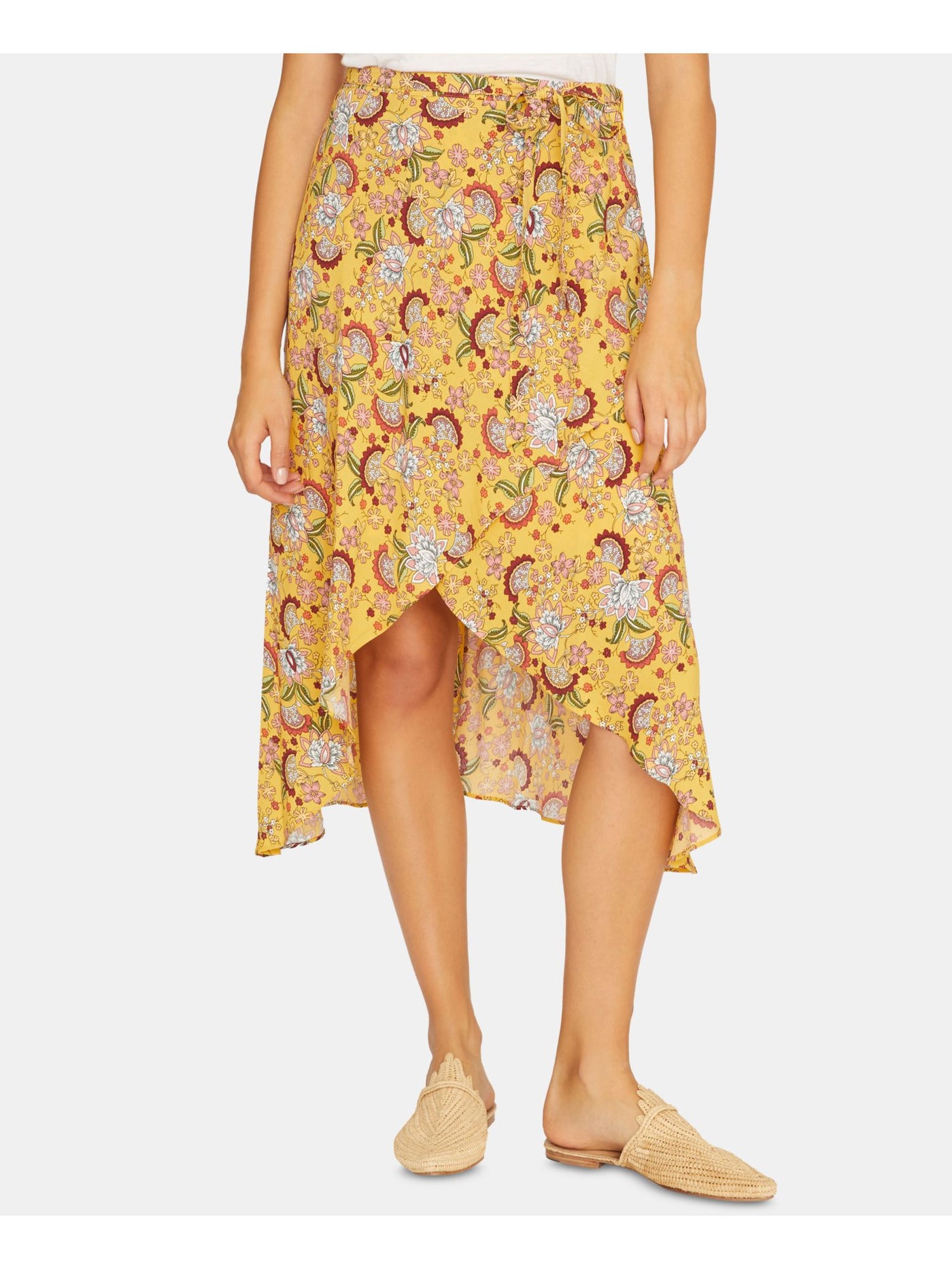 SANCTUARY Womens Gold Floral Midi Hi-Lo Skirt S