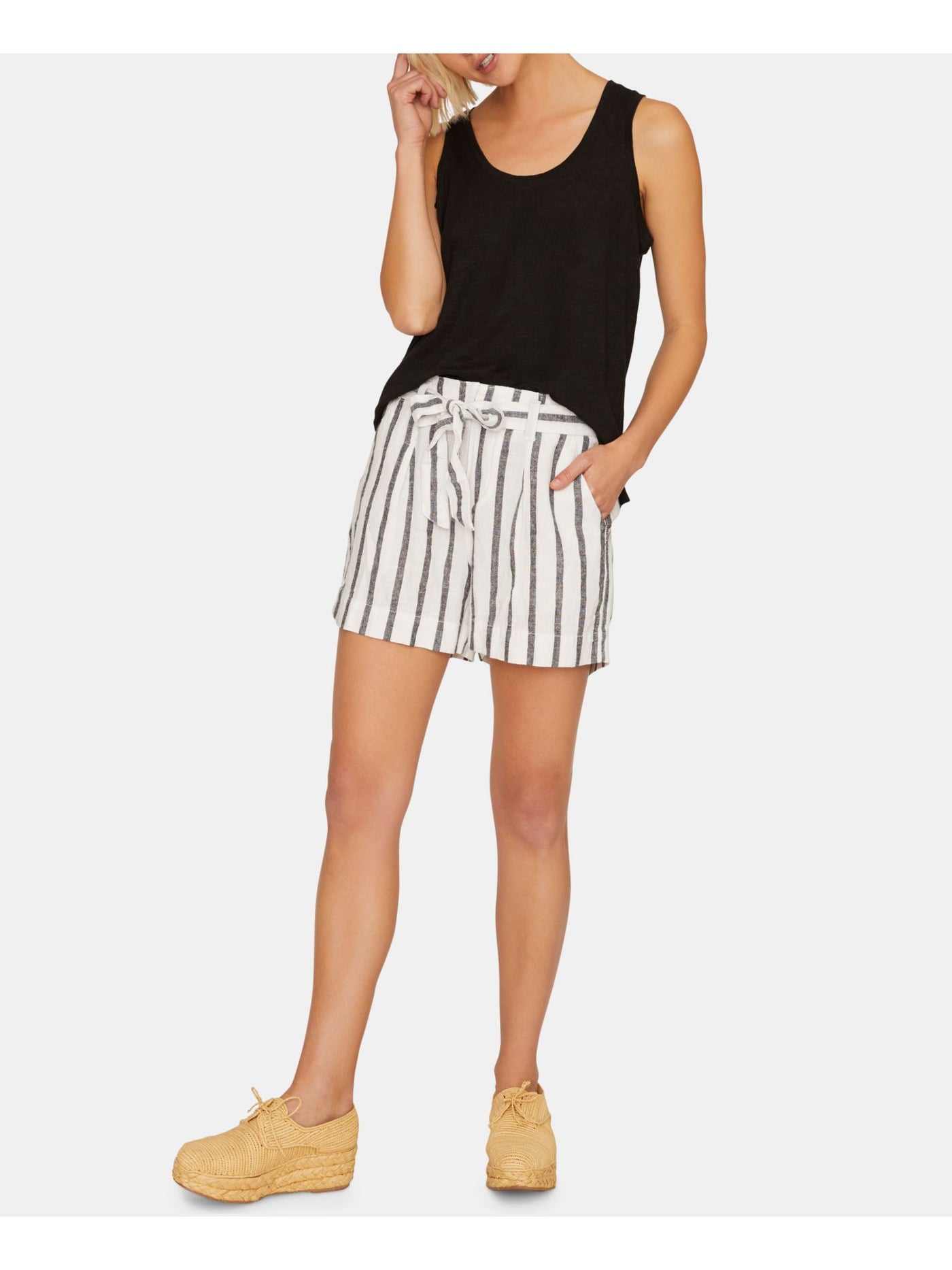 SANCTUARY Womens White Belted Striped Shorts Size: 32