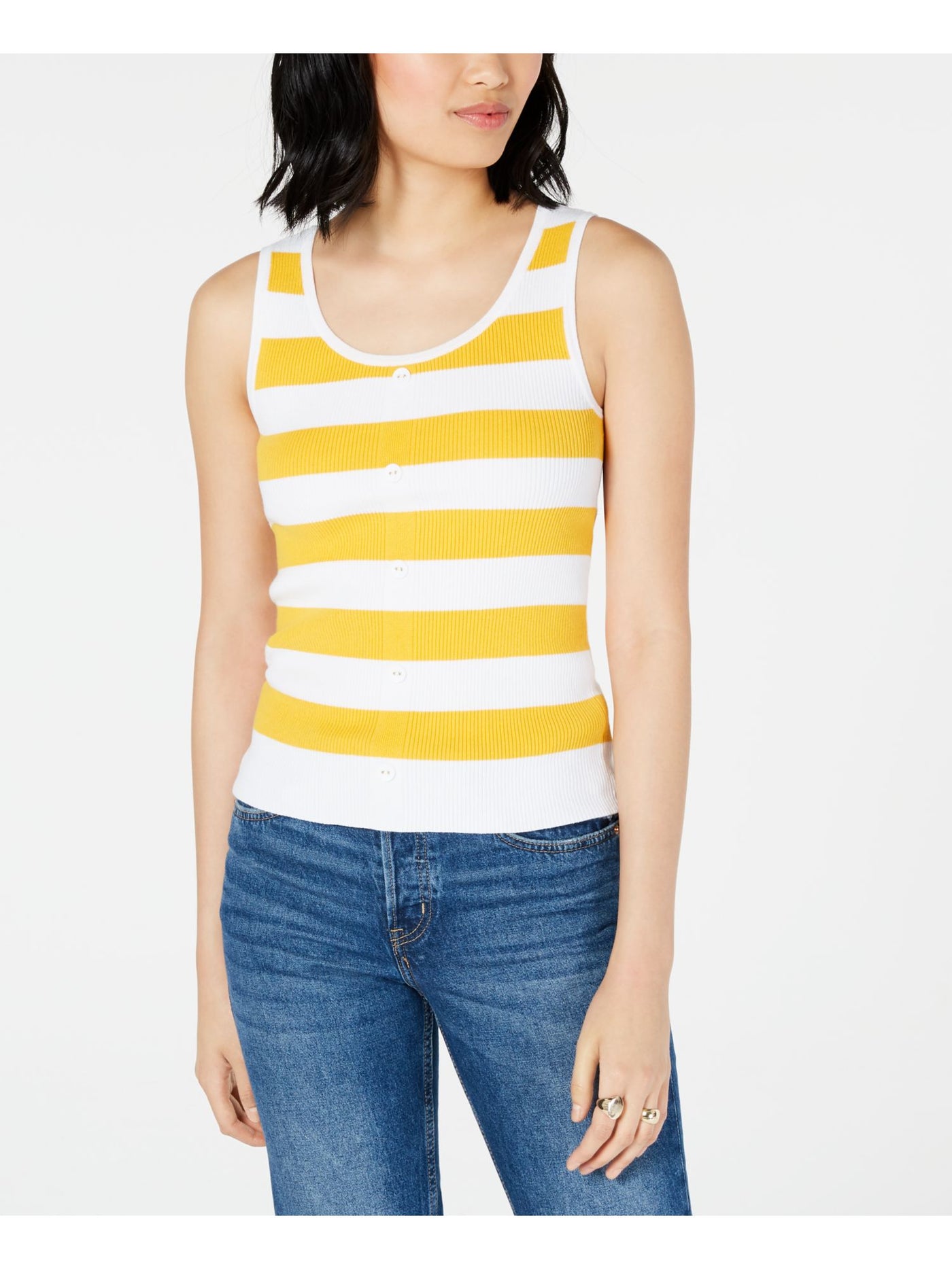 MAISON JULES Womens Yellow Striped Sleeveless Scoop Neck Tank Sweater Size: XS