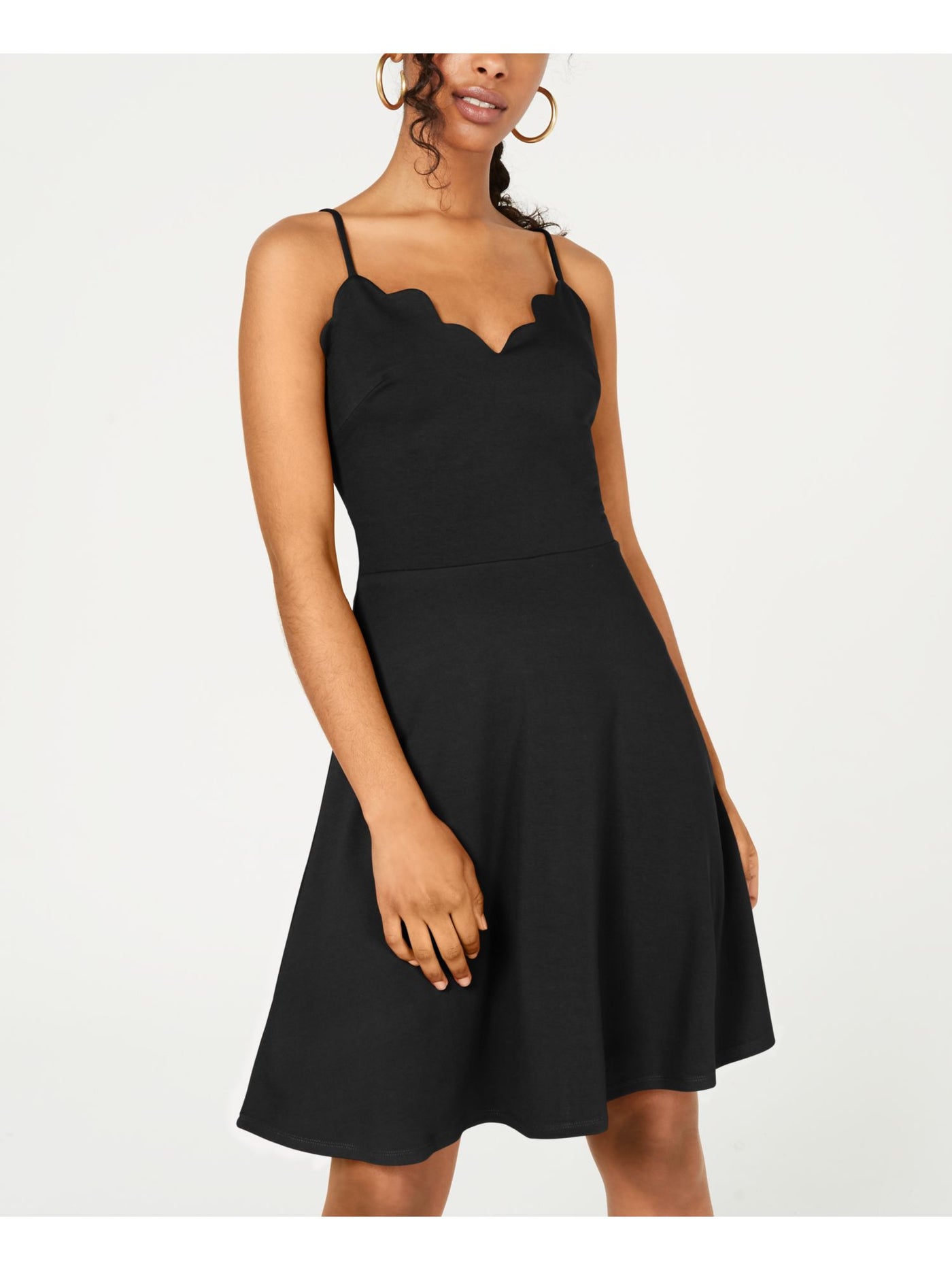 Rosie Harlow Womens Black Spaghetti Strap V Neck Above The Knee Party Fit + Flare Dress Juniors XXS