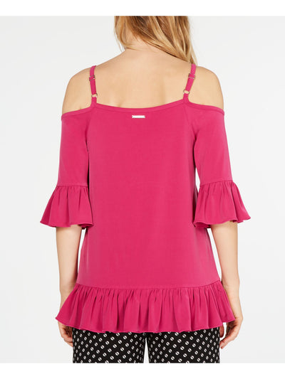 MICHAEL KORS Womens Pink Cold Shoulder 3/4 Sleeve Square Neck Top Size: XXS