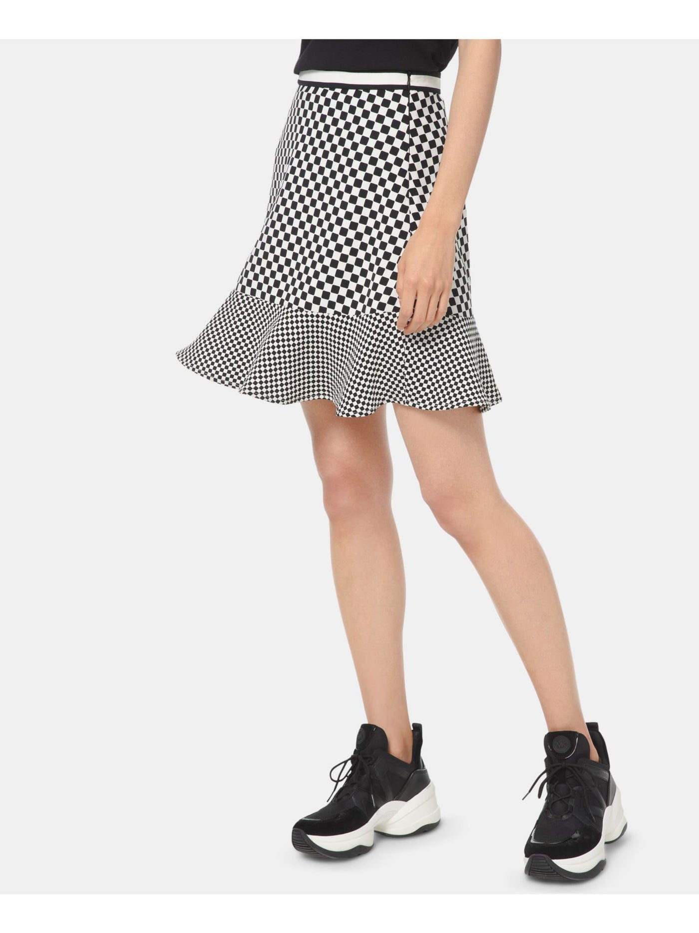 MICHAEL KORS Womens White Check Mini Ruffled Skirt Size: 8