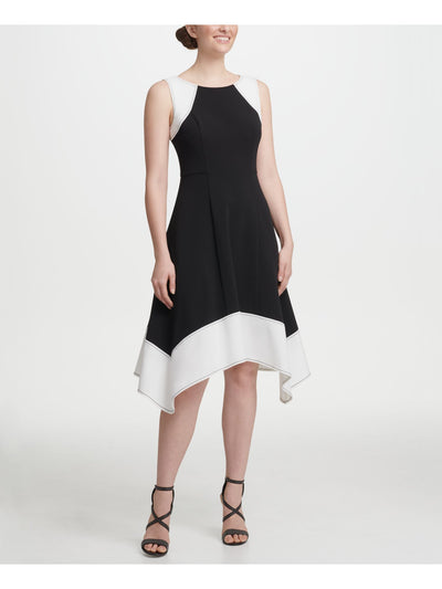 DKNY Womens Black Color Block Sleeveless Crew Neck Knee Length Wear To Work Wrap Dress 2