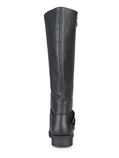 JOURNEE COLLECTION Womens Black Buckle Accent Lady Round Toe Block Heel Zip-Up Riding Boot 8