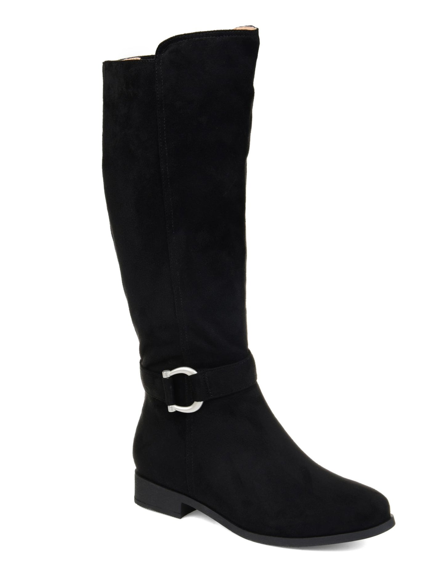 JOURNEE COLLECTION Womens Black Horse Shoe Buckle D Cushioned Wide Calf Cate Almond Toe Block Heel Lace-Up Riding Boot 7.5