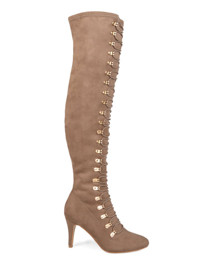 JOURNEE COLLECTION Womens Taupe Brown Lace-Up Trill Round Toe Stiletto Dress Boots 7