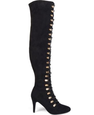 JOURNEE COLLECTION Womens Black Lace-Up And Metal Detail Cushioned Trill Round Toe Stiletto Lace-Up Dress Boots 8