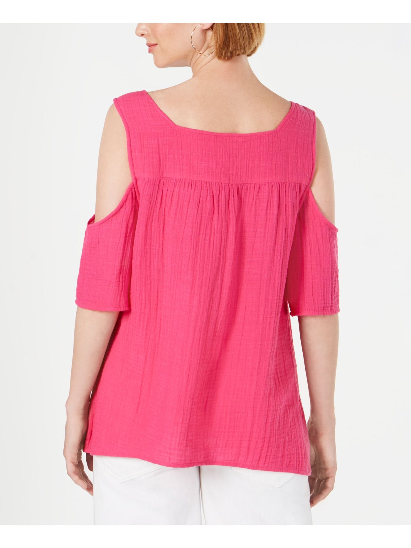 STYLE & COMPANY Womens Pink Short Sleeve Square Neck Top Size: M