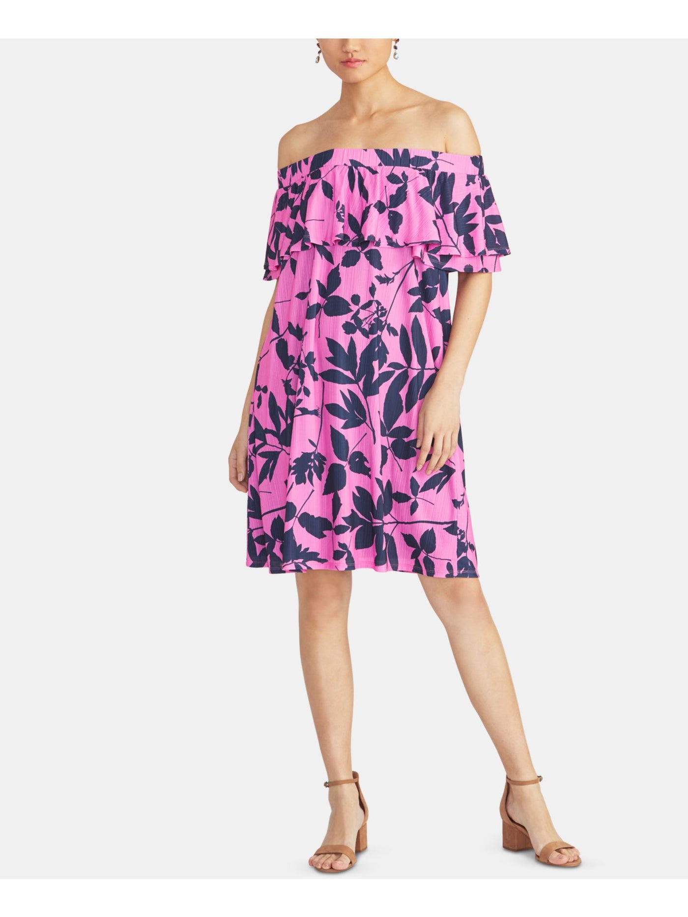 RACHEL ROY Womens Pink Floral Short Sleeve Off Shoulder Above The Knee Party Shift Dress XS