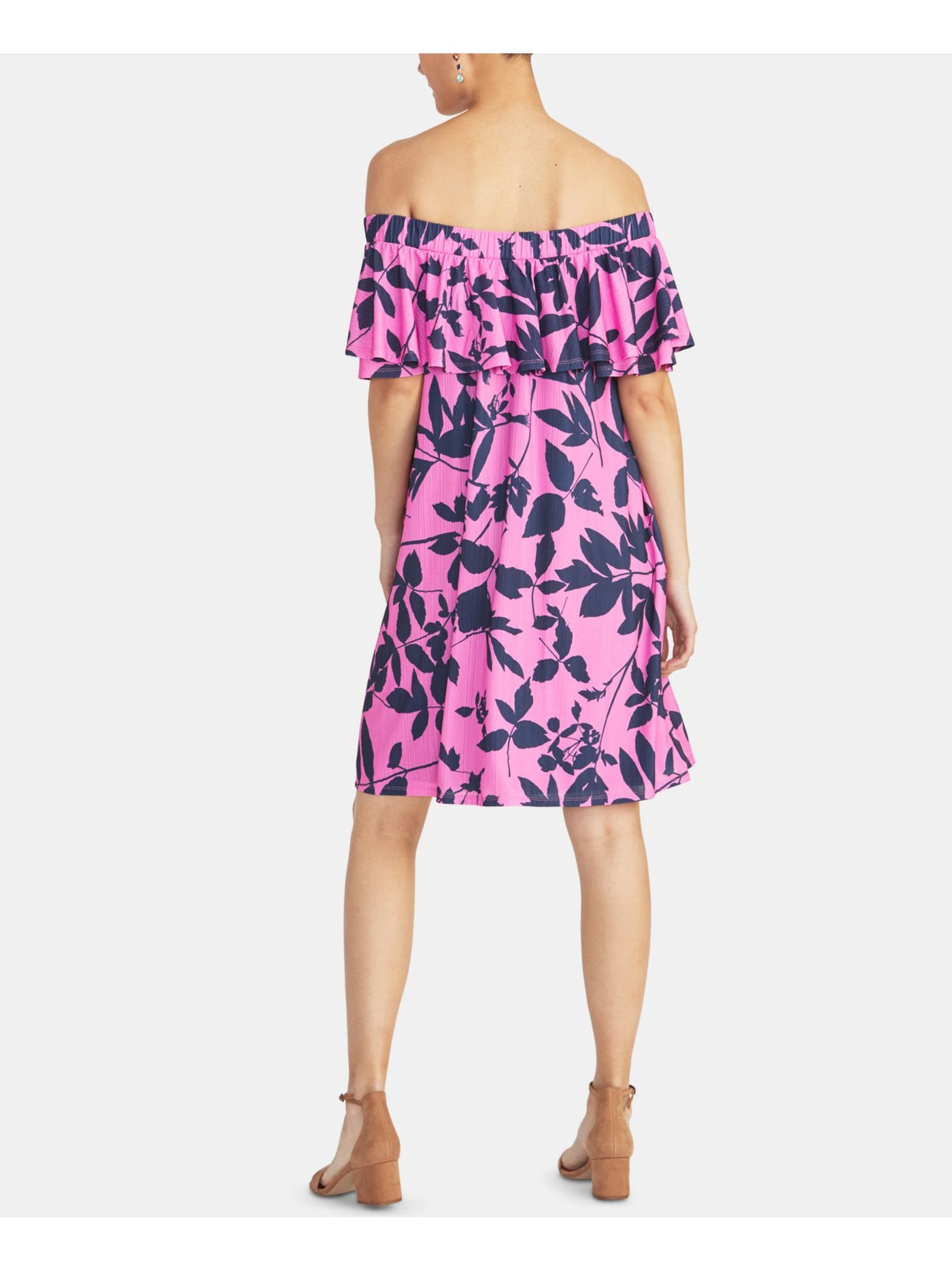 RACHEL ROY Womens Pink Floral Short Sleeve Off Shoulder Above The Knee Party Shift Dress XS
