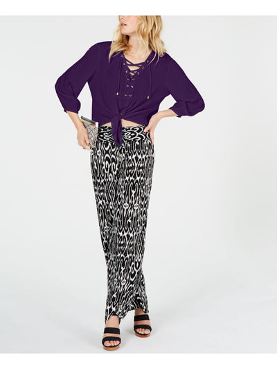 INC Womens Purple Long Sleeve V Neck Crop Top Size: XXL