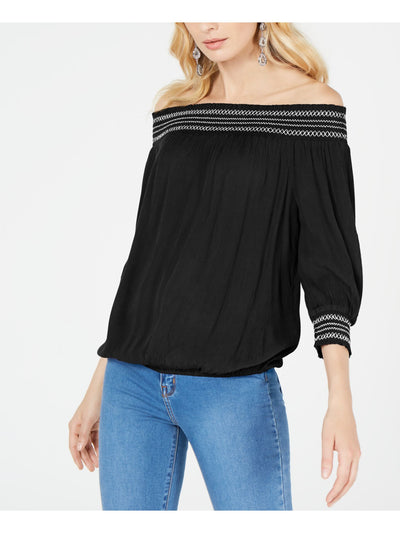 INC Womens Black Ribbed 3/4 Sleeve Off Shoulder Blouse XS