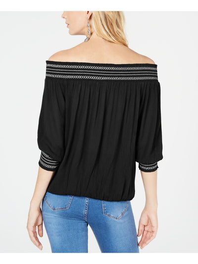 INC Womens Black Ribbed 3/4 Sleeve Off Shoulder Blouse XS