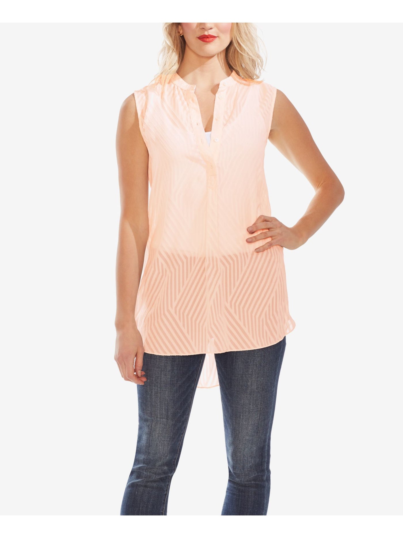 VINCE CAMUTO Womens Pink Sheer Sleeveless Blouse Size: XXS