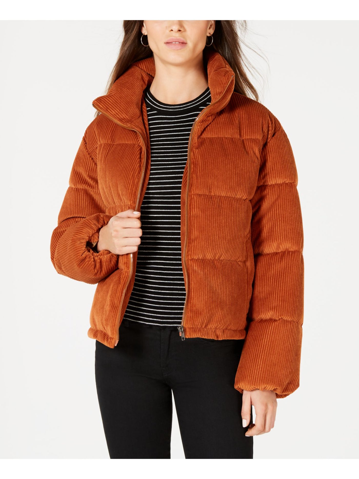 COLLECTIONB Womens Orange Textured Pocketed Puffer Winter Jacket Coat Juniors XXL