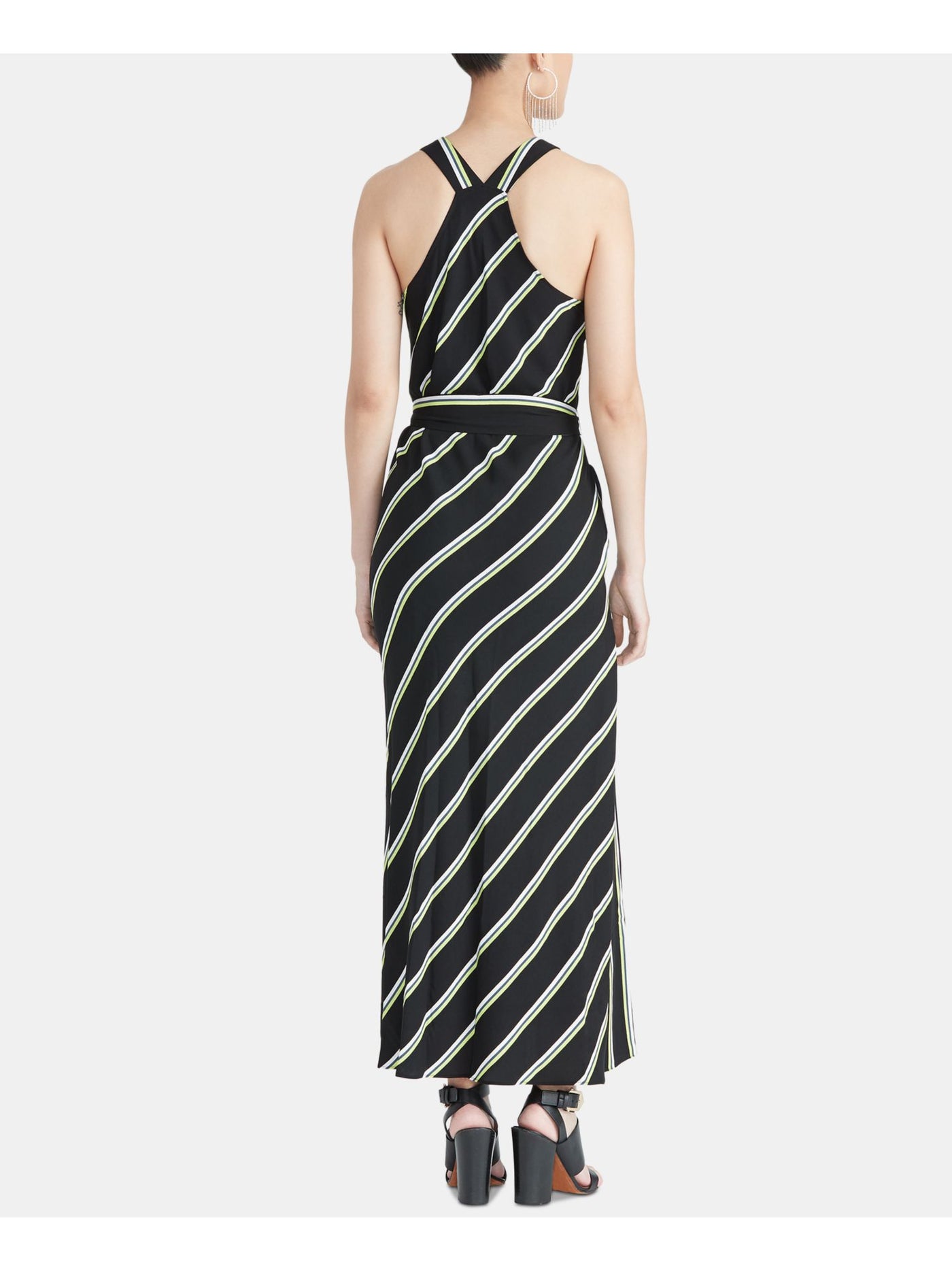 RACHEL ROY Womens Black Striped Sleeveless Maxi Sheath Evening Dress Size: XS