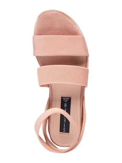 STEVEN Womens Pink 0.5" Platform Stretchy Comfort Padded Ankle Strap Gambel Round Toe Wedge Slip On Leather Slingback Sandal 9.5 M