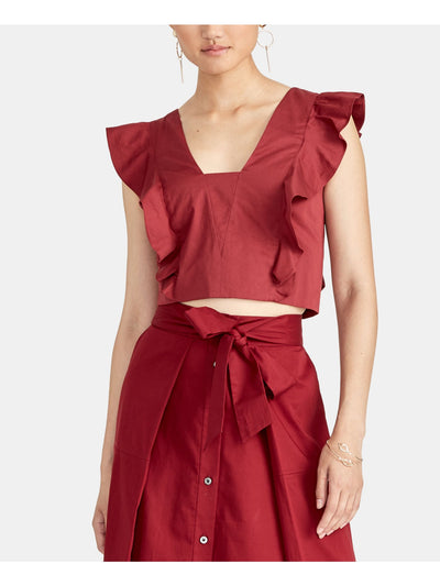 RACHEL ROY Womens Red Ruffled  Tie Back Square Neck Crop Top M
