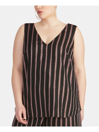 RACHEL ROY Womens Black Striped Sleeveless V Neck Tank Top Plus Size: 0X
