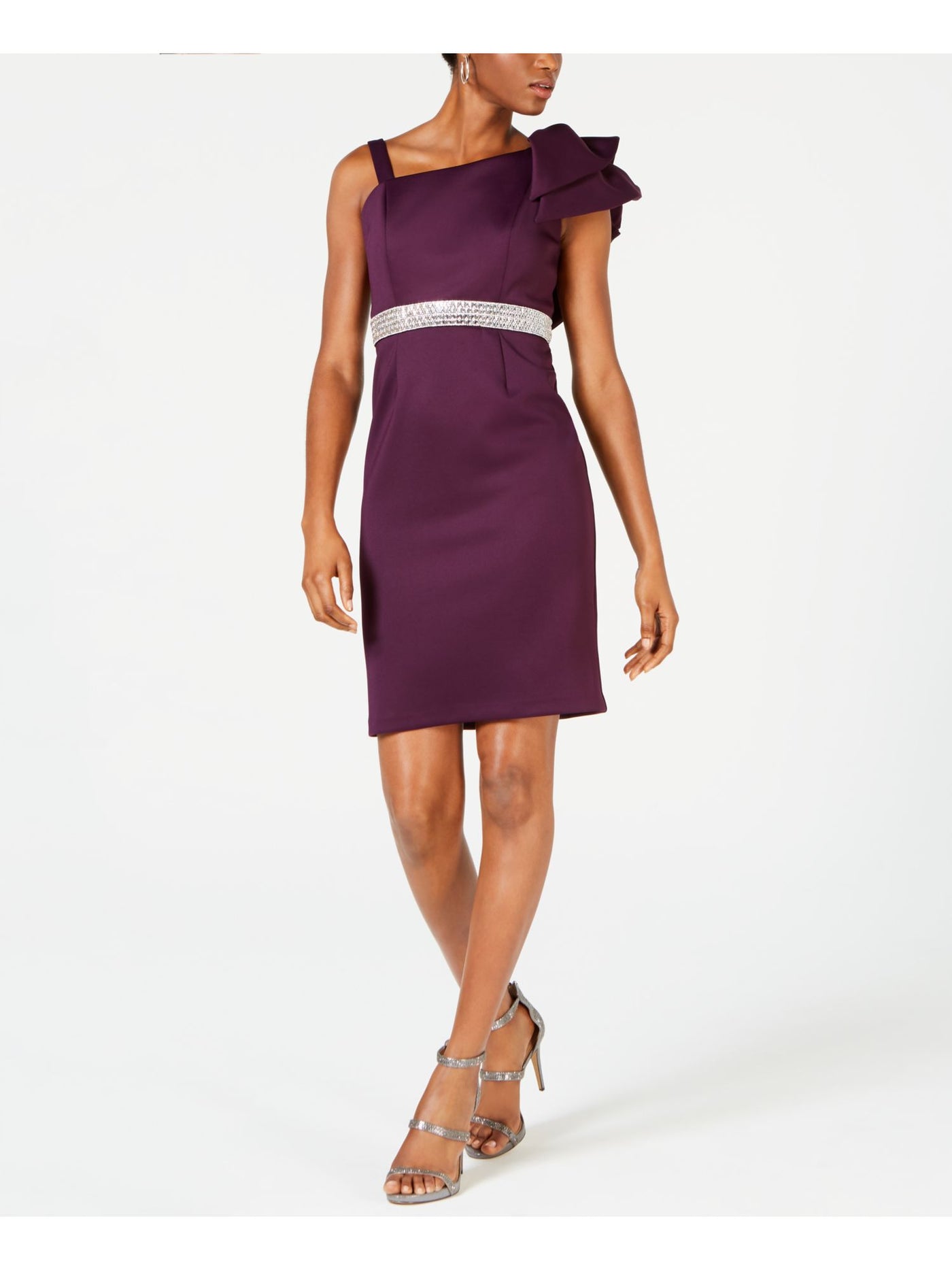 NIGHTWAY Womens Purple Sleeveless Above The Knee Sheath Cocktail Dress Size: 4
