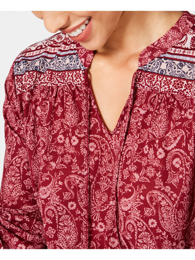 STYLE & COMPANY Womens Red Paisley Bell Sleeve V Neck Top Petites PP