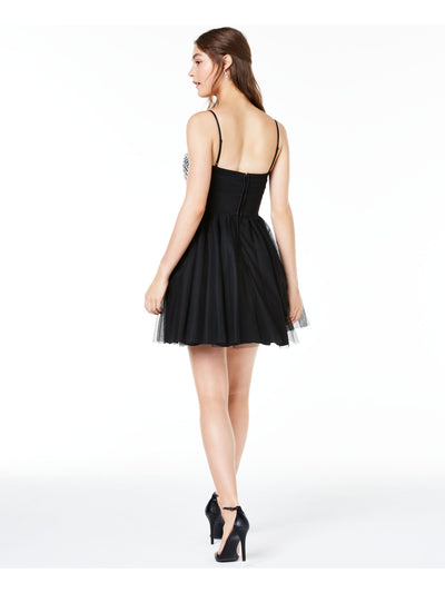 TRIXXI Womens Black Spaghetti Strap Mini Fit + Flare Party Dress Juniors 7
