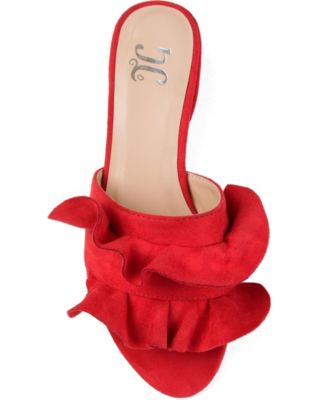 JOURNEE COLLECTION Womens Red Ruffled Cushioned Sabica Round Toe Block Heel Slip On Heeled Mules Shoes 9