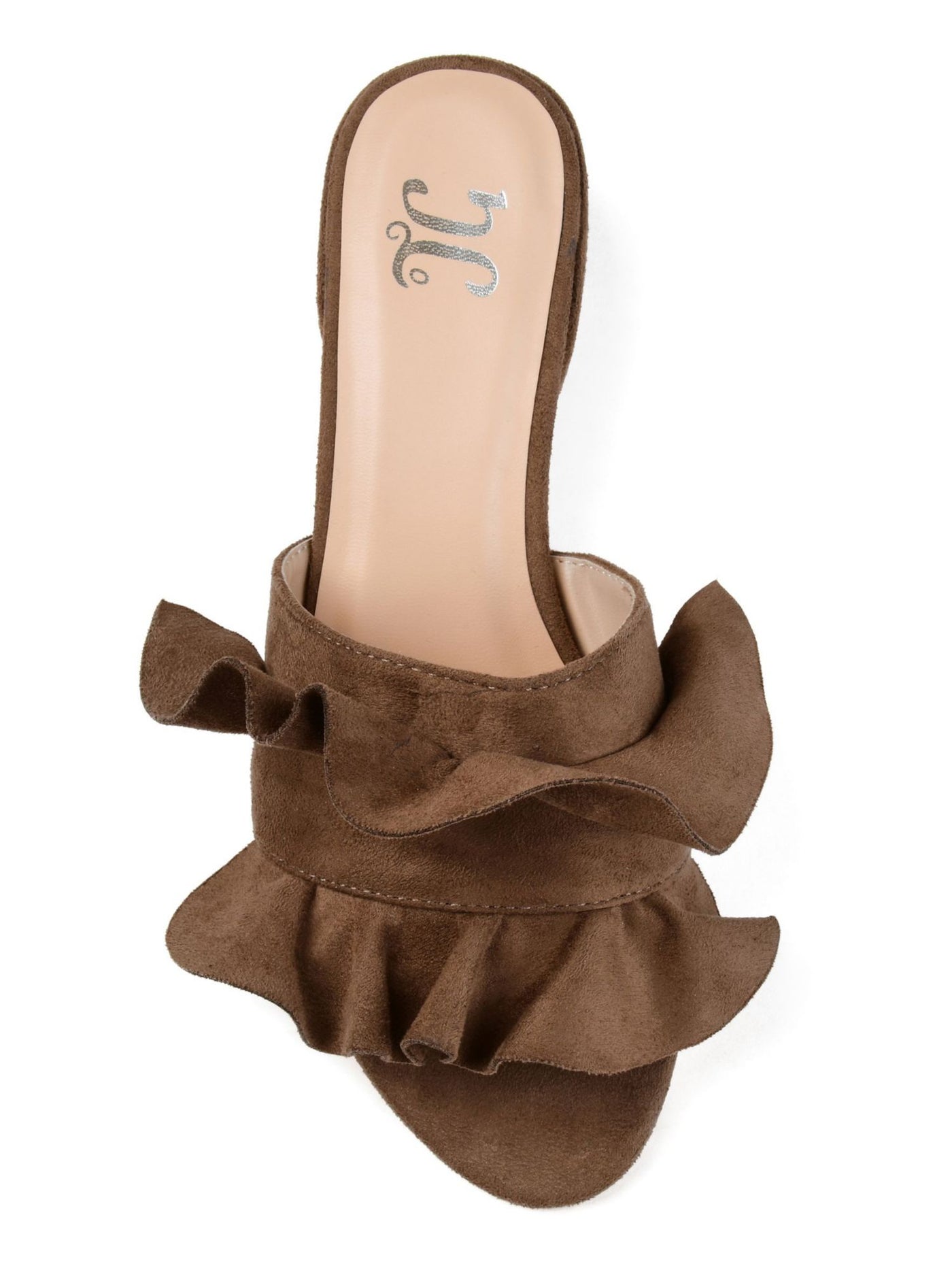 JOURNEE COLLECTION Womens Brown Ruffled Cushioned Sabica Round Toe Block Heel Slip On Heeled Mules Shoes 7.5 M