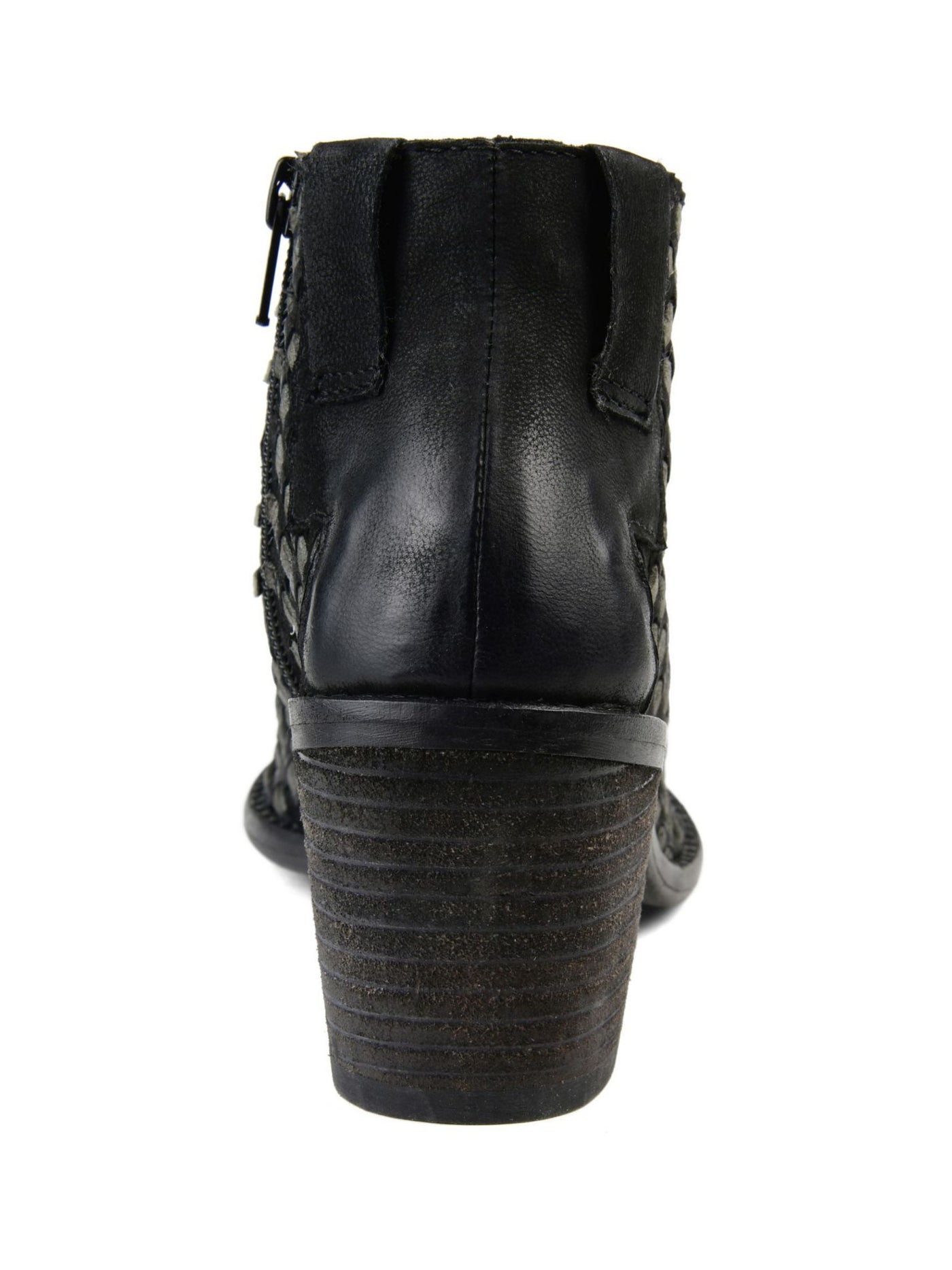 JOURNEE COLLECTION Womens Black Comfort Woven Breathable Devine Open Toe Block Heel Zip-Up Leather Booties 10