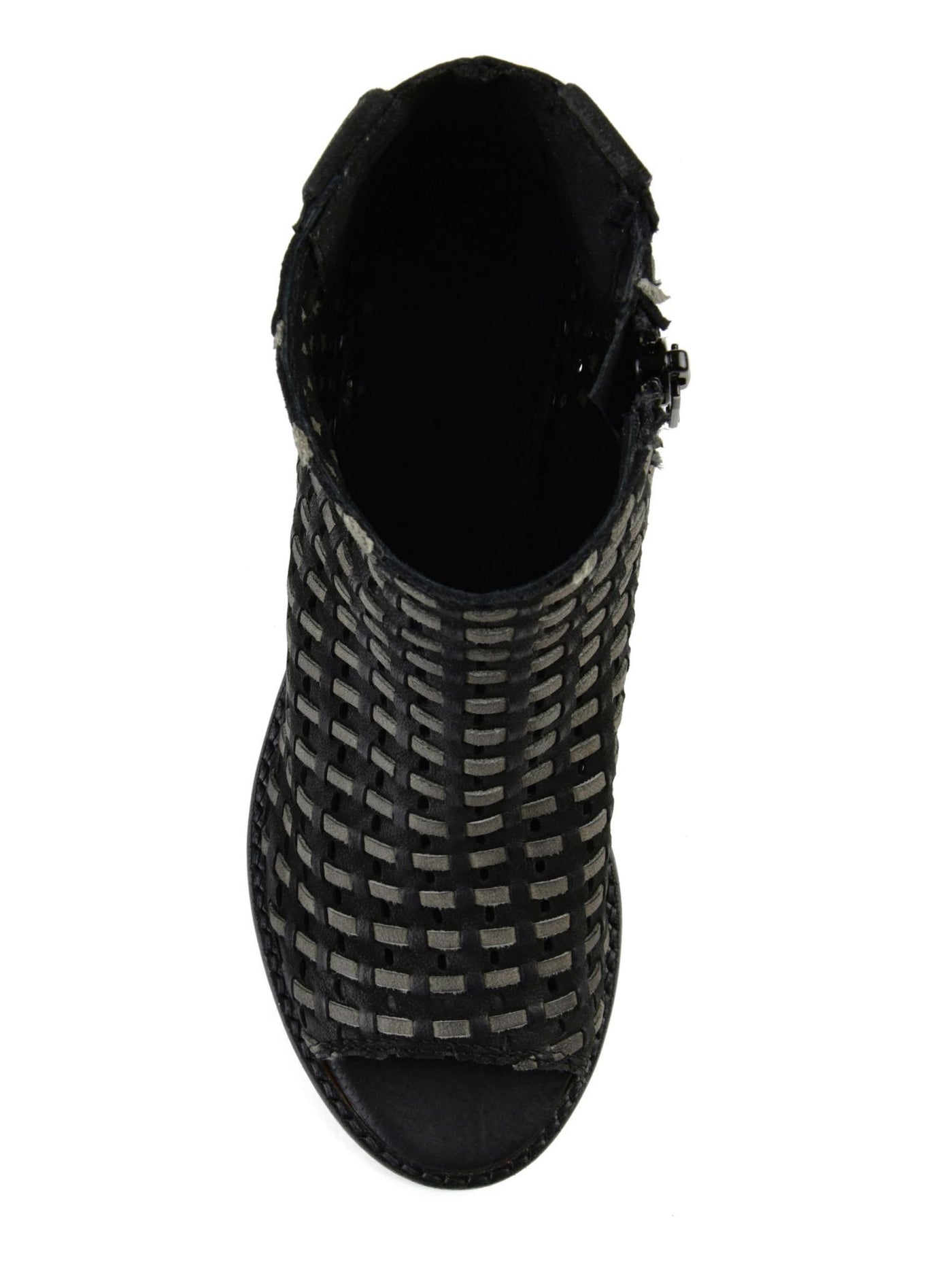 JOURNEE COLLECTION Womens Black Comfort Woven Breathable Devine Open Toe Block Heel Zip-Up Leather Booties 10