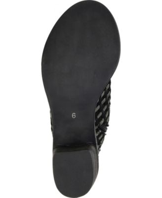 JOURNEE COLLECTION Womens Black Comfort Woven Breathable Devine Open Toe Block Heel Zip-Up Leather Booties