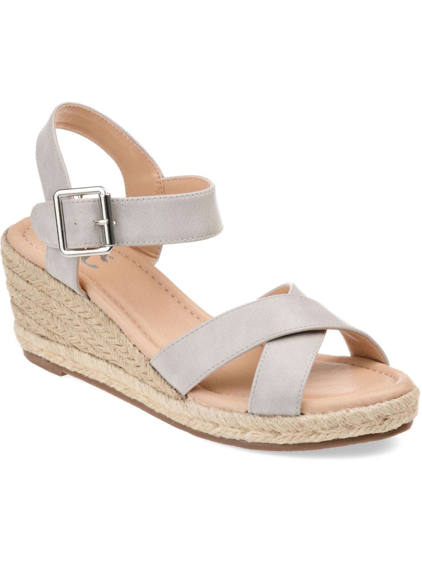 JOURNEE COLLECTION Womens Gray 1" Platfomrm Cushioned Strappy Dryden Round Toe Wedge Buckle Espadrille Shoes 10 M