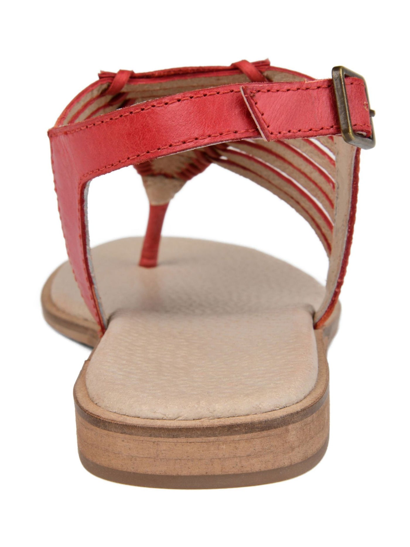 JOURNEE COLLECTION Womens Red 1/2" Wedge Fishbone Detail Traction Sole Cushioned Adjustable Strap Davis Round Toe Wedge Buckle Leather Slingback Sandal 7.5 M