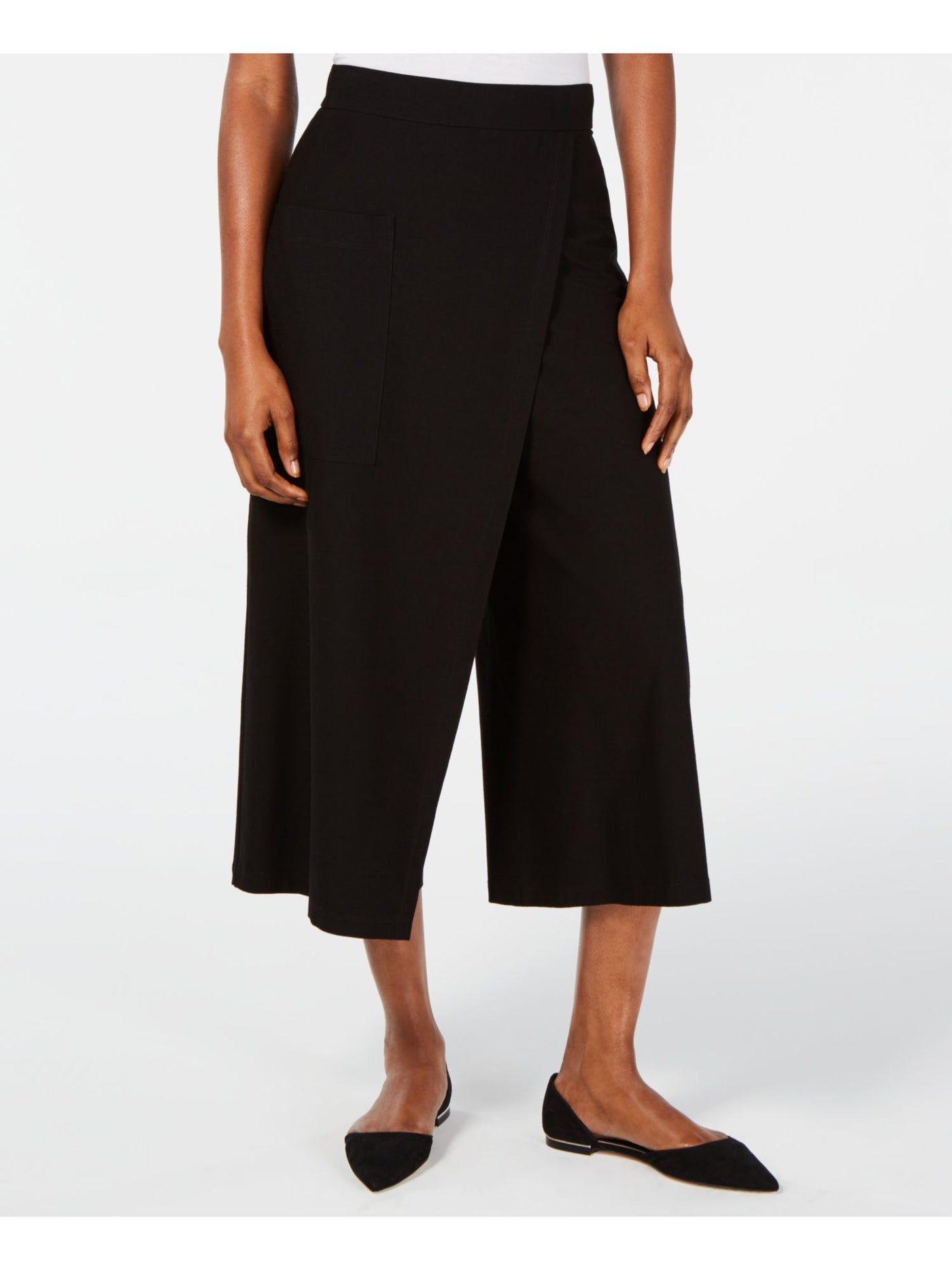 EILEEN FISHER Womens Black Stretch Pocketed Textured Front Overlay Wear To Work Wide Leg Pants S