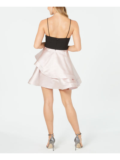 BETSY & ADAM Womens Light Pink Color Block Spaghetti Strap Jewel Neck Short Evening Fit + Flare Dress 8