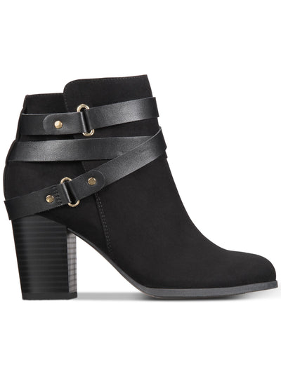 MATERIAL GIRL Womens Black Buckled Strap Hardware Detail Cushioned Melany Round Toe Block Heel Zip-Up Booties 10.5 M