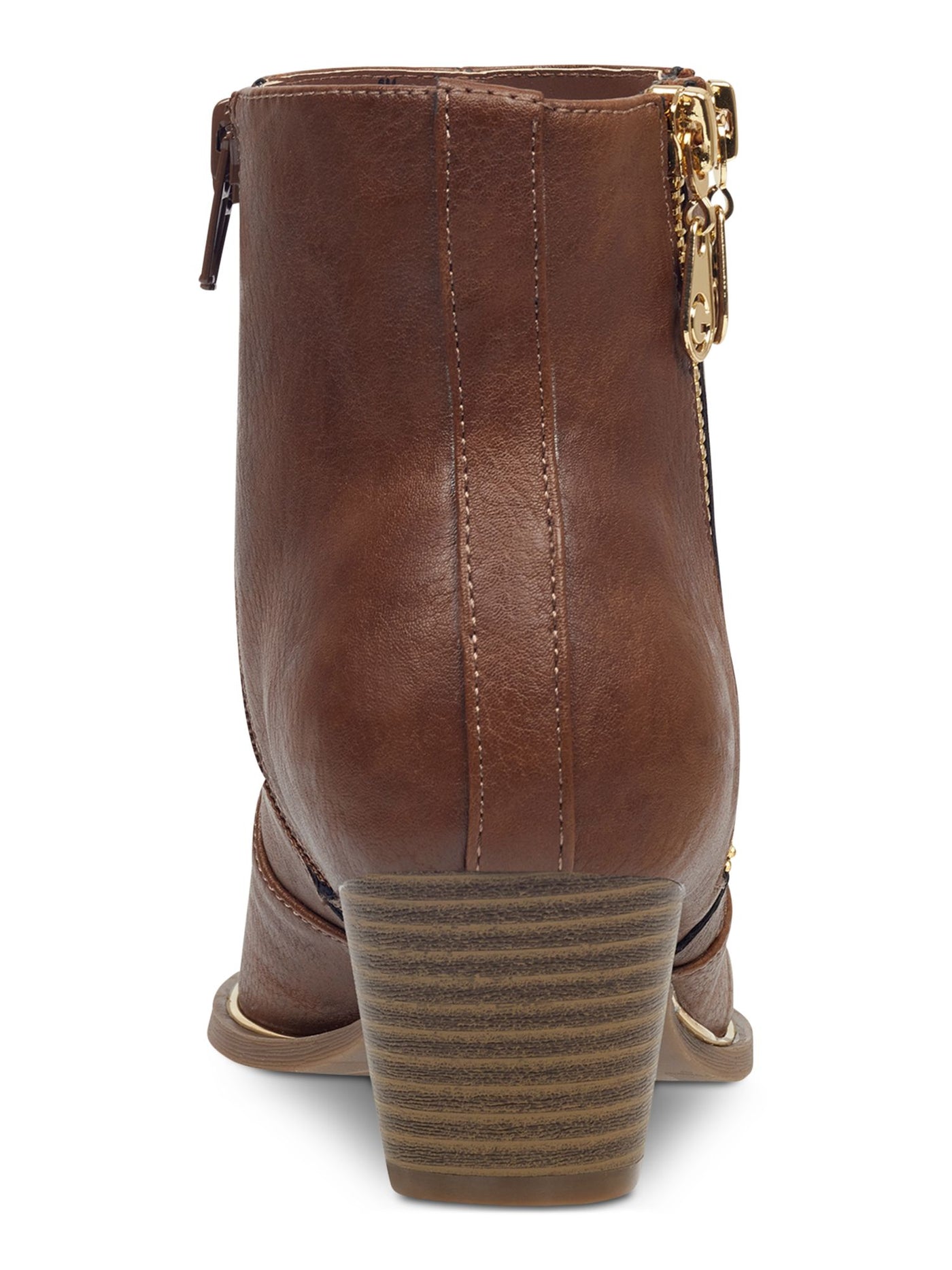 GBG Womens Brown Zipper Accent Padded Indiee Pointed Toe Block Heel Zip-Up Booties 6.5 M