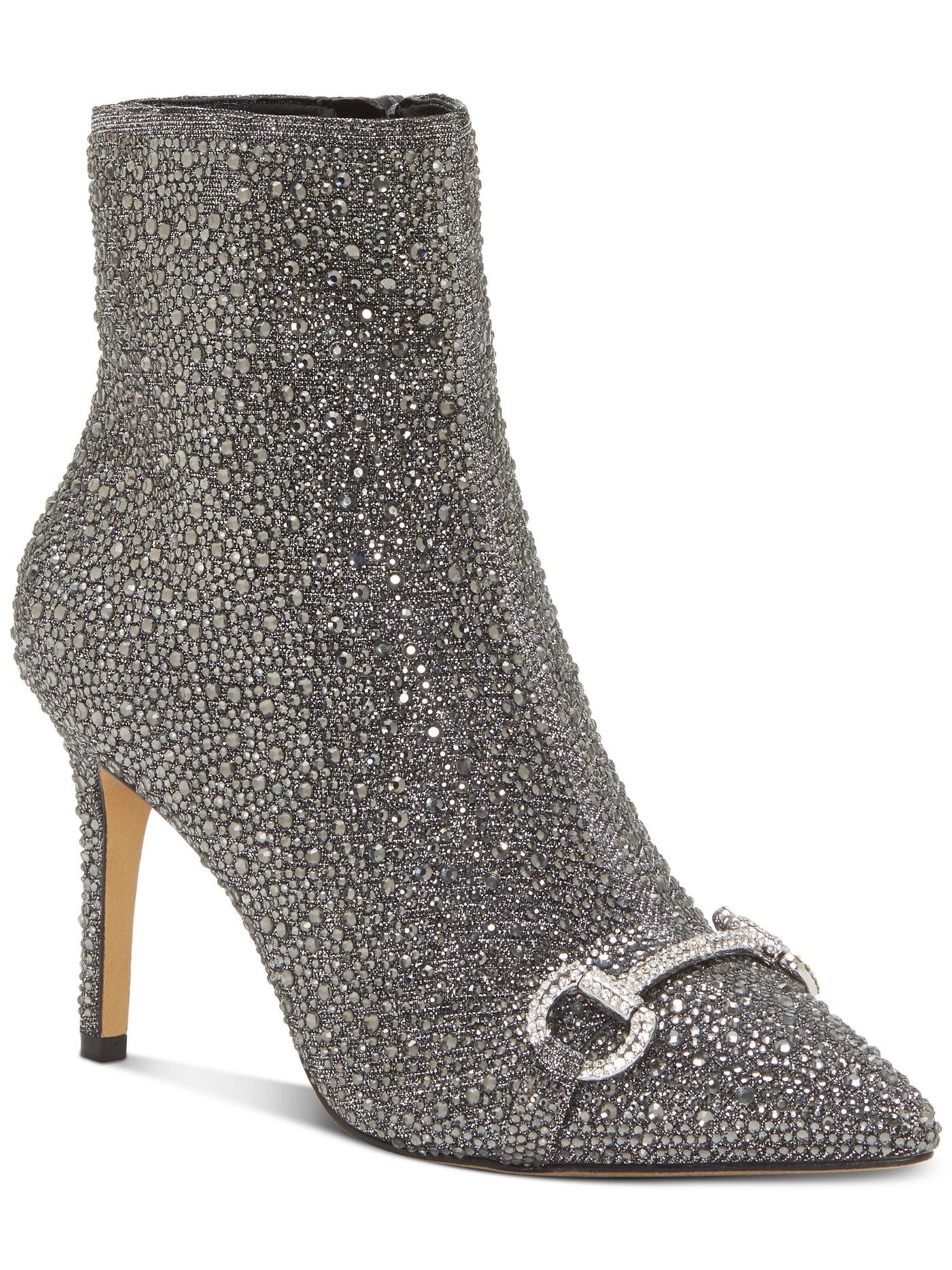 INC Womens Silver Comfort Metallic Detail Studded Glitter Ignacia Pointed Toe Stiletto Zip-Up Dress Booties 5.5 M