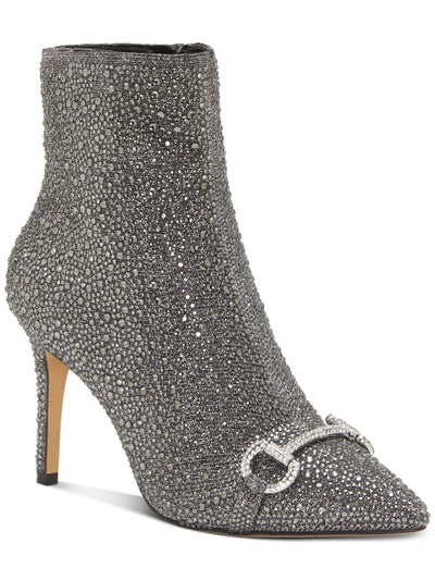 INC Womens Silver Comfort Metallic Detail Studded Glitter Ignacia Pointed Toe Stiletto Zip-Up Dress Booties 8.5 M
