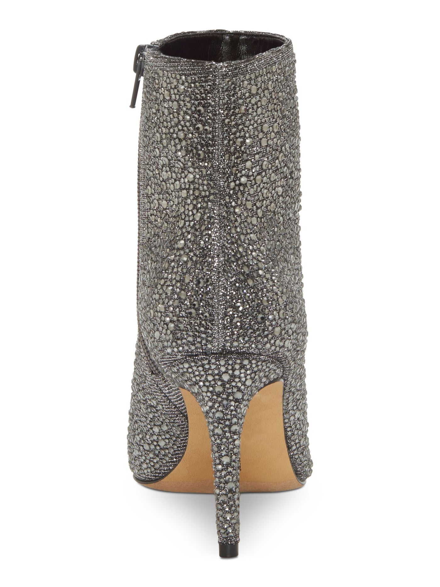 INC Womens Silver Comfort Metallic Detail Studded Glitter Ignacia Pointed Toe Stiletto Zip-Up Dress Booties 5.5 M