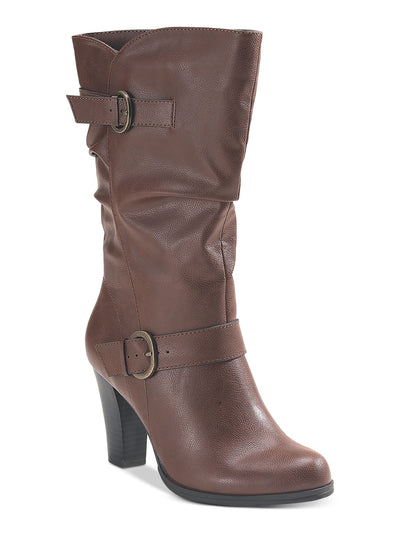 STYLE & COMPANY Womens Brown Slouchy Buckle Accent Almond Toe Block Heel Zip-Up Heeled Boots 10.5