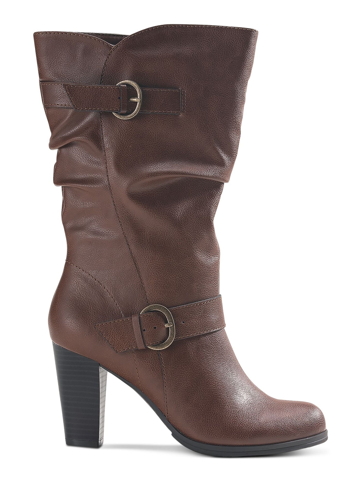 STYLE & COMPANY Womens Brown Slouchy Buckle Accent Almond Toe Block Heel Zip-Up Heeled Boots 10.5