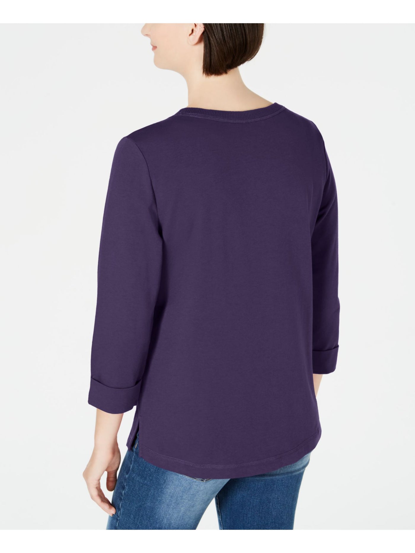 KAREN SCOTT Womens Purple 3/4 Sleeve Scoop Neck Active Wear Sweater Size: S