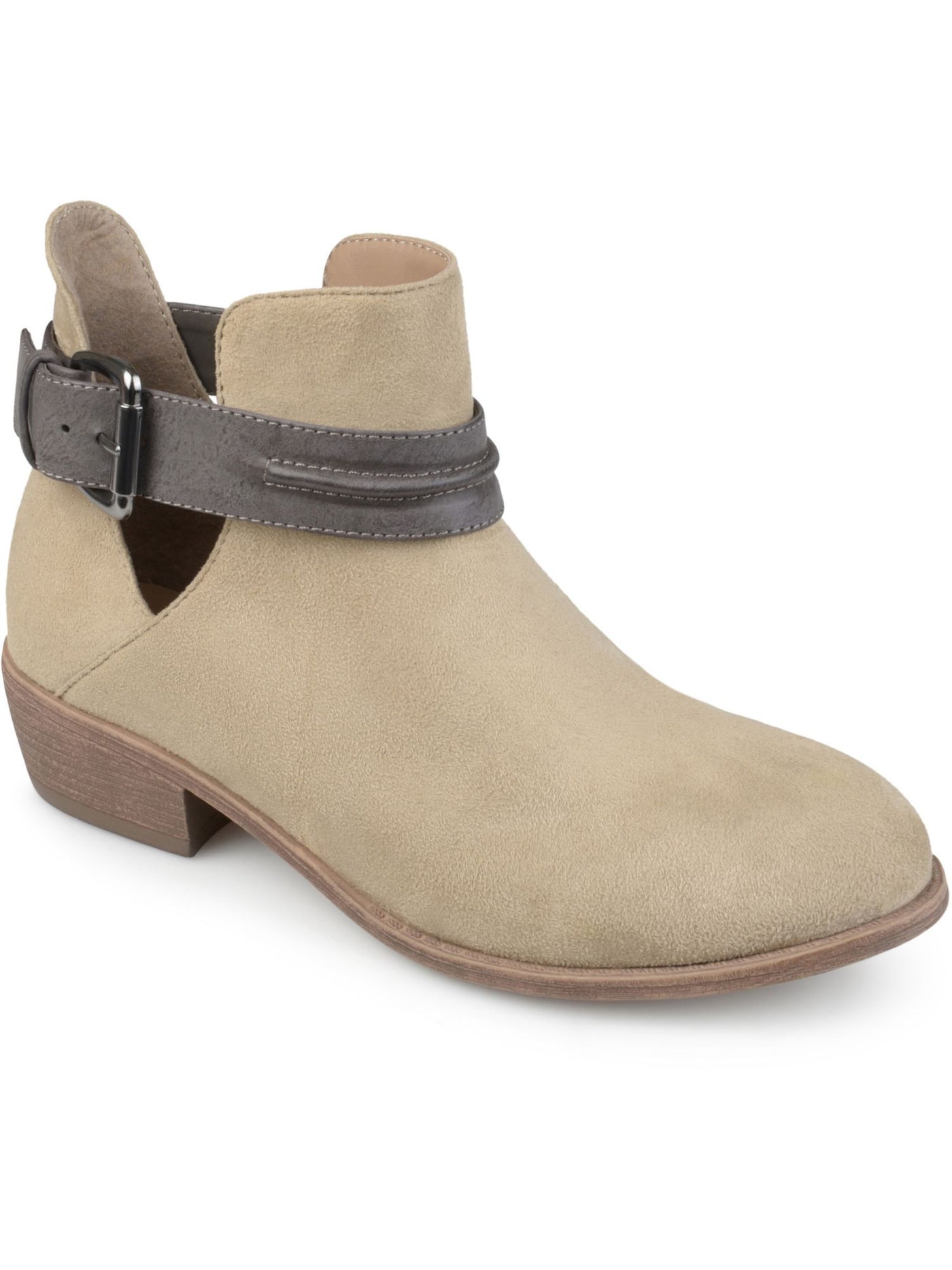 JOURNEE COLLECTION Womens Beige Ankle Strap Cushioned Buckle Accent Mavrik Round Toe Block Heel Booties 8.5