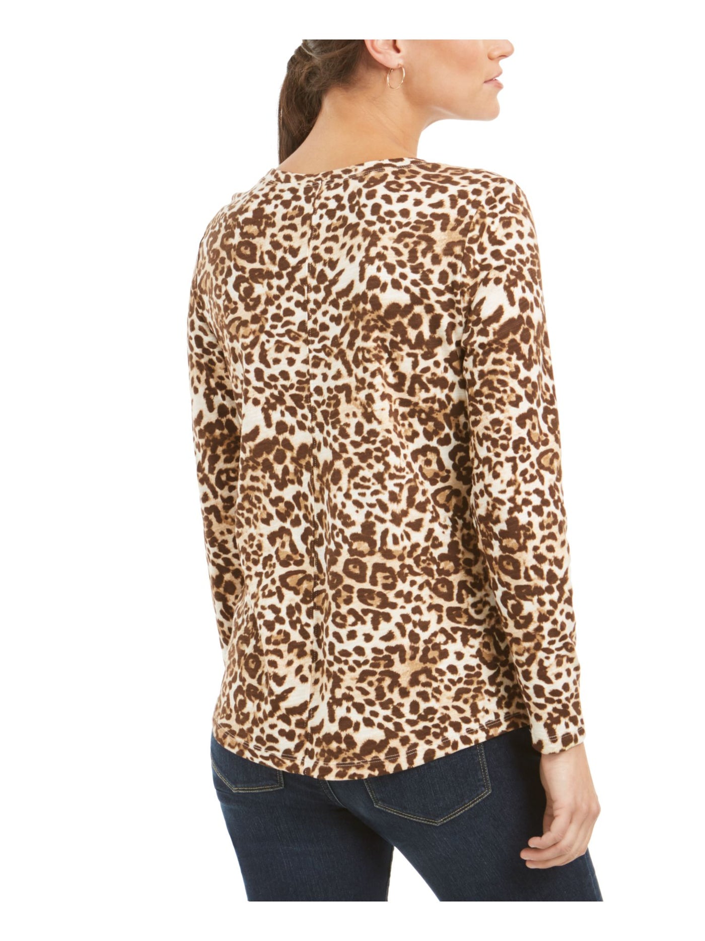 STYLE & COMPANY Womens Brown Animal Print Long Sleeve Jewel Neck Top Size: XS