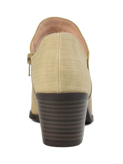 JOURNEE COLLECTION Womens Green Two-Toned Cushioned Adison Almond Toe Stacked Heel Zip-Up Booties 7