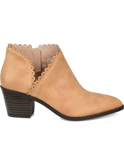 JOURNEE COLLECTION Womens Beige Side Cut- Out Detail Scalloped Cushioned Tessa Almond Toe Block Heel Zip-Up Booties 5.5
