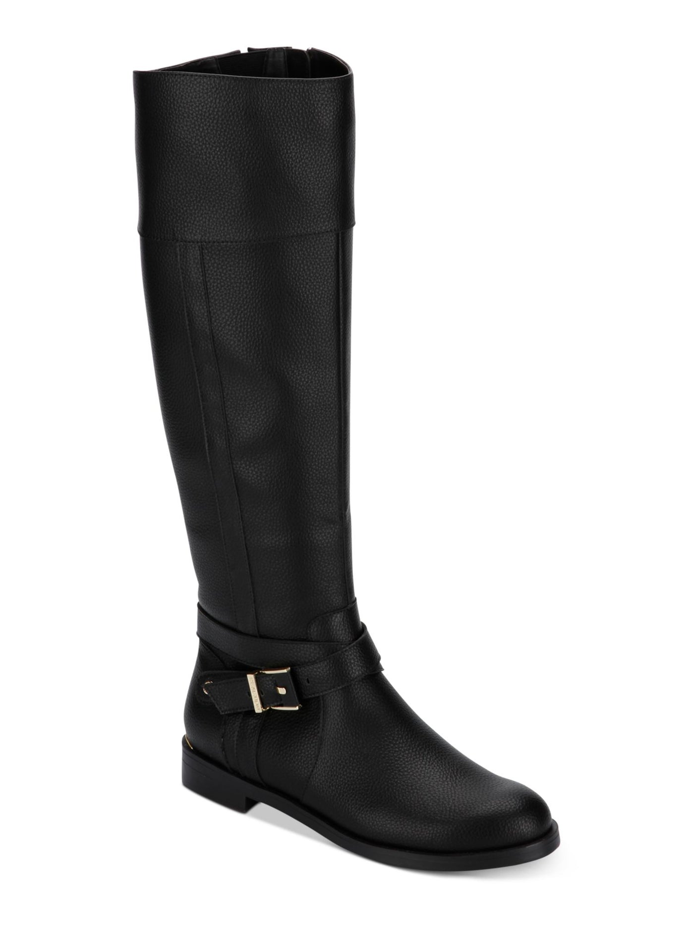 KENNETH COLE Womens Black Gold-Tone Buckle And Heal Accent Buckle Accent Wind Almond Toe Zip-Up Riding Boot 5.5