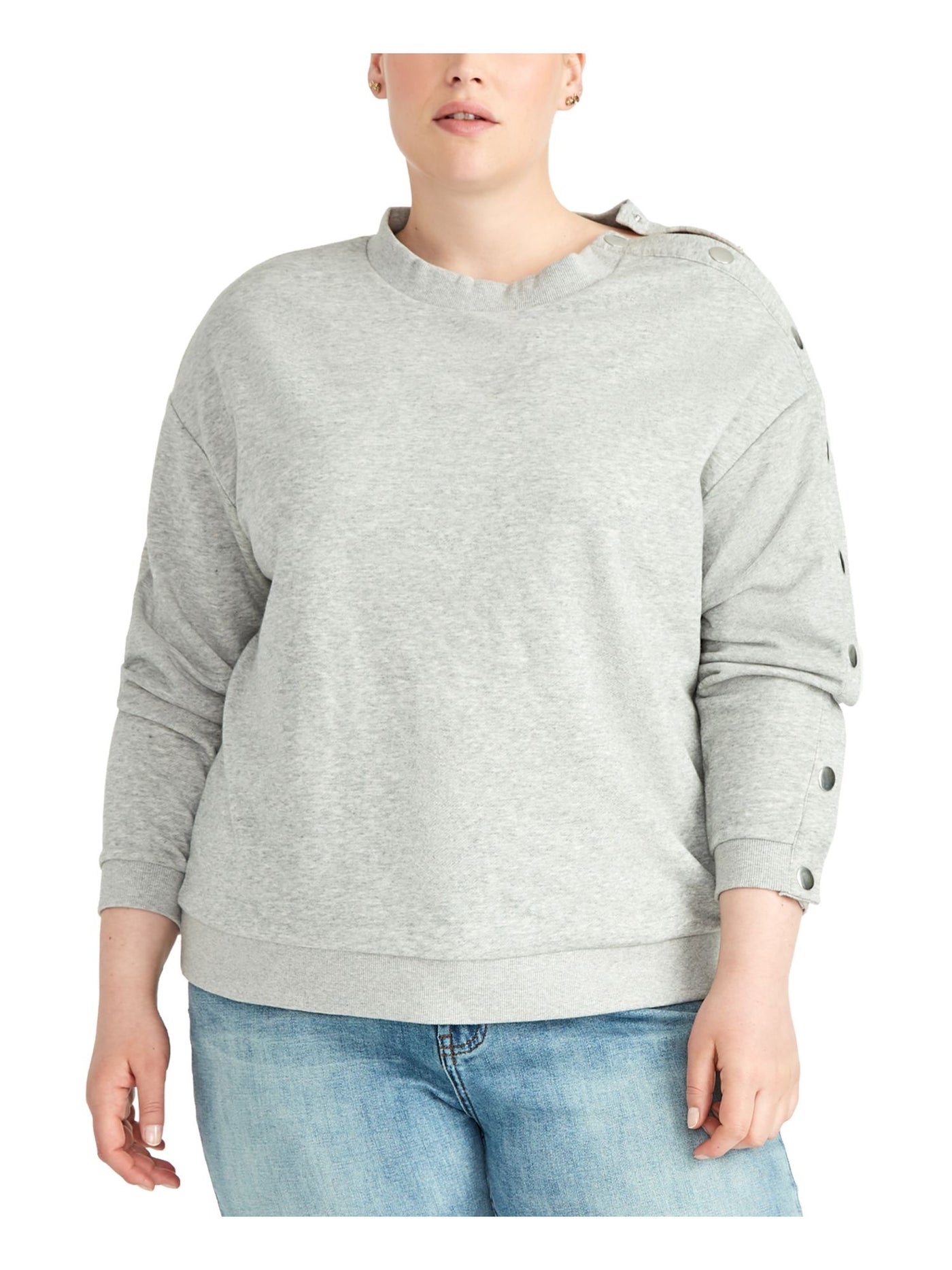 RACHEL ROY Womens Gray Snap Sleeve Long Sleeve Crew Neck T-Shirt Plus 3X